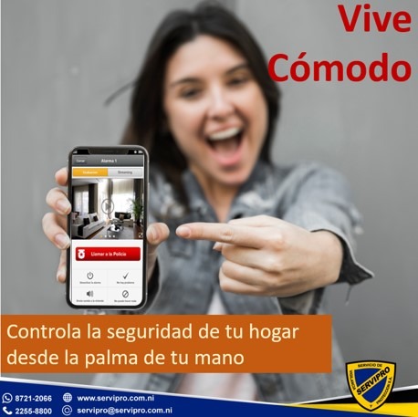 ¿Quieres tener seguridad y control de lo que sucede en tu hogar? Ahora desde la palma de tu mano Familia protegida, Familia feliz Llámenos al ✆ 22558800 nosotros le asesoraremos. Visítenos www.servipro.com.ni